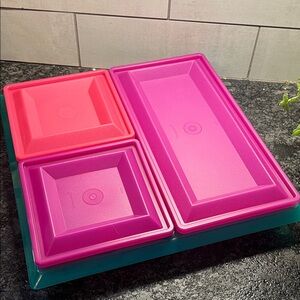 14x14 Get Together Party Buff Tupperware Pink & Purple Food Serving Tray